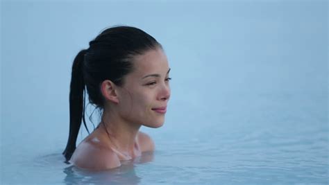 Geothermal Spa Woman Relaxing In Hot Spring Pool On Iceland Girl