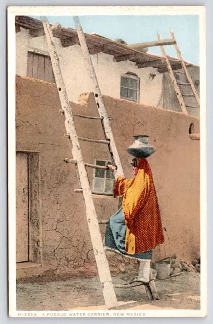 Pueblo Nm~native Americana Indian Water Carrier Climbs Ladder~c1910 Fred Harvey 13 00 Picclick