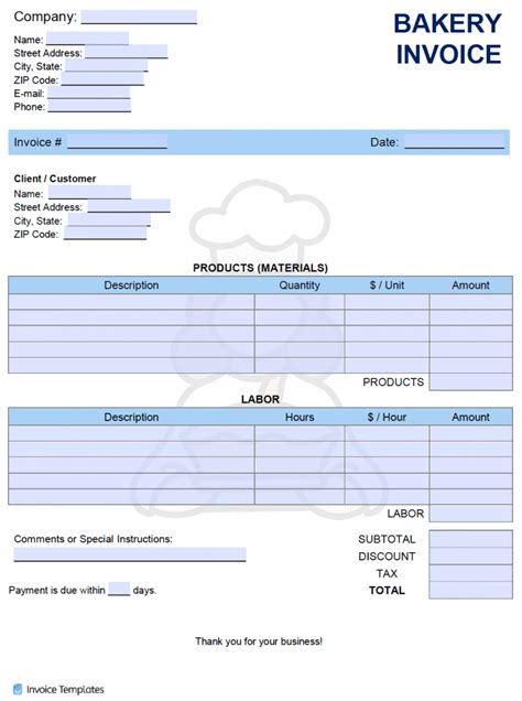 free bakery invoice template pdf word excel