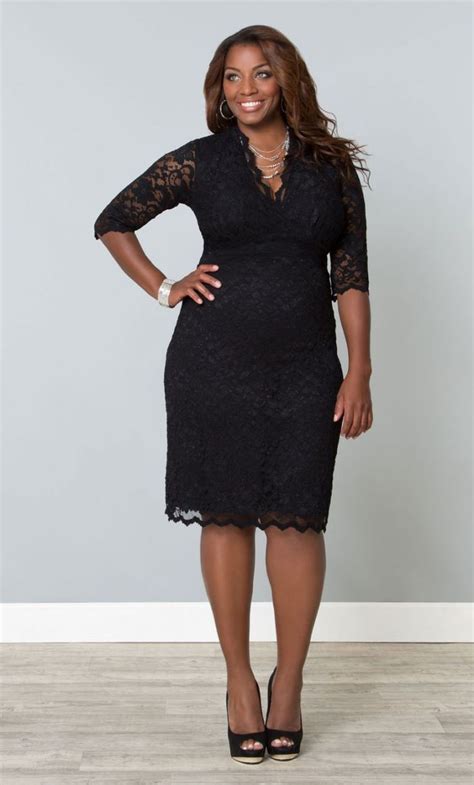 Scalloped Lace Cocktail Evening Dress Black On Black Womens Plus Size