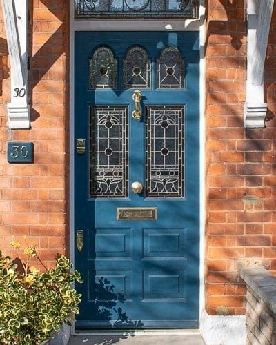 Edwardian Five Light Door Painted Blue With Stained Glass Cotswood Doors