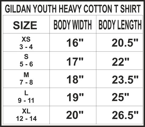 Gildan Xs Youth Shirt Size Chart