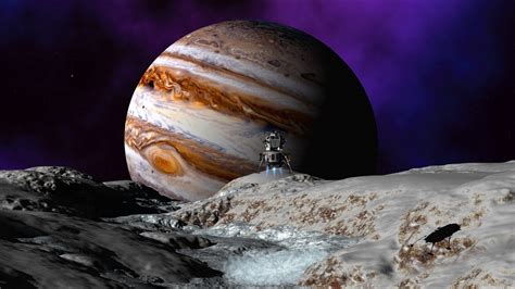 Вид на планету Юпитер с поверхности другой планеты обои для рабочего