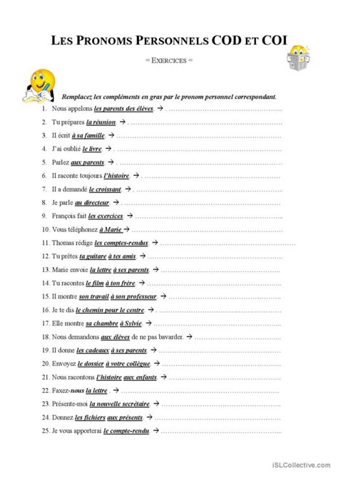 Pronoms Personnels Cod Et Coi Guide English Esl Worksheets Pdf Doc