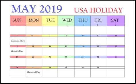 May 2019 Public Holidays Calendar The Usa Holiday Calendar Holiday