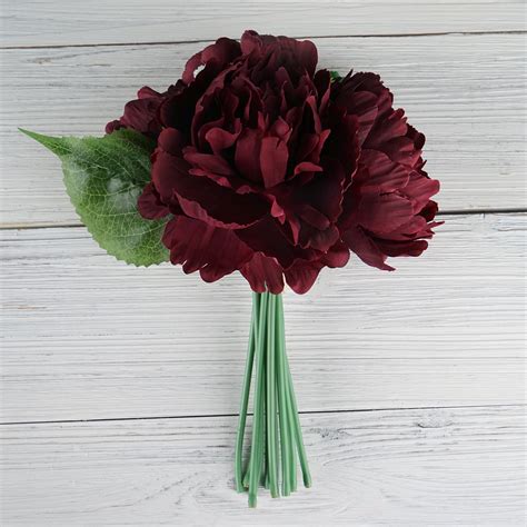 12 Tall Burgundy Artificial Peony Silk Flowers Bouquet Efavormart