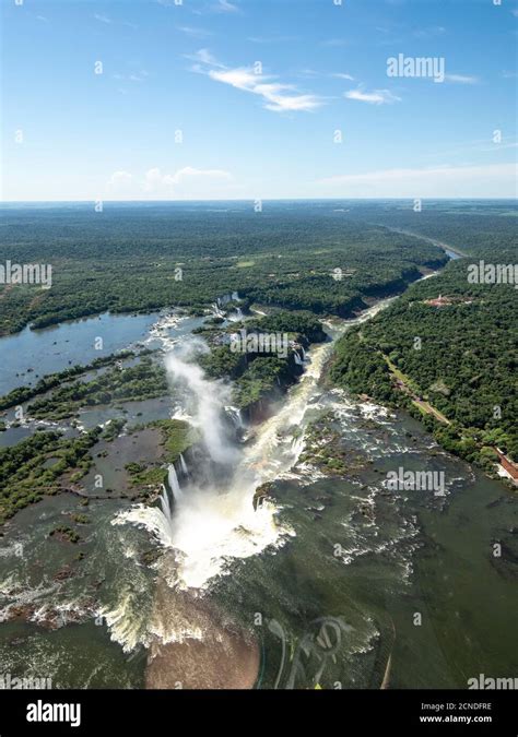 Aerial View By Helicopter Of Iguacu Falls Cataratas Do Iguacu Unesco