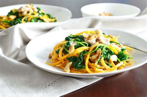 Butternut Squash Noodles With Spinach And Cashew Sauce Vegan Gluten