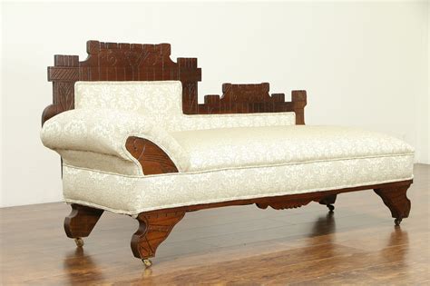 victorian eastlake antique walnut fainting couch or chaise new upholstery