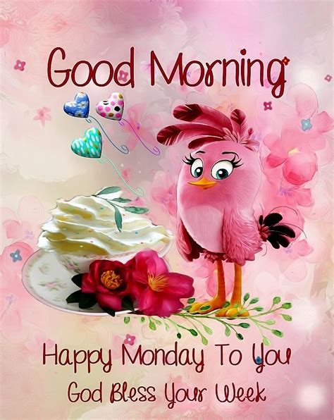 Good morning and wish you a nice week ahead! Cute Pink Birdy Good Morning Happy Monday Quote Pictures ...