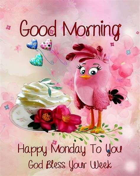 Good morning monday images is the start of the day and it's very important when you wake up in the morning your soul should be relaxed there lots of other stuff you. Cute Pink Birdy Good Morning Happy Monday Quote Pictures ...