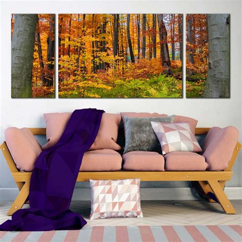 Autumn Forest Triptych Canvas Prints 3 Piece Wall Art Orange Trees