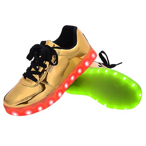 Easily rechargeable via usb and last up to 7 hours. Women USB Charging LED Light Up Shoes Flashing Sneakers - Gold
