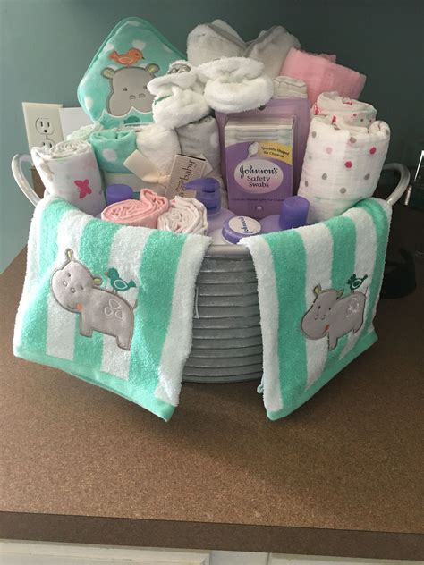 Inough storage basket for nursery, toys storage bins, empty large baby shower gift basket,for baby girls or boys room,wipes and diapers, storage box for nursery/kids room (14.2 x 10.2 x 9 inches) 438 $15 99 Baby shower present I made. Galvanized bucket with baby ...