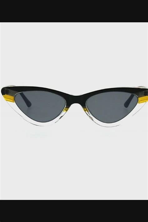 womens 2 tone retro vintage cat eye gothic narrow plastic sunglasses black yellow black
