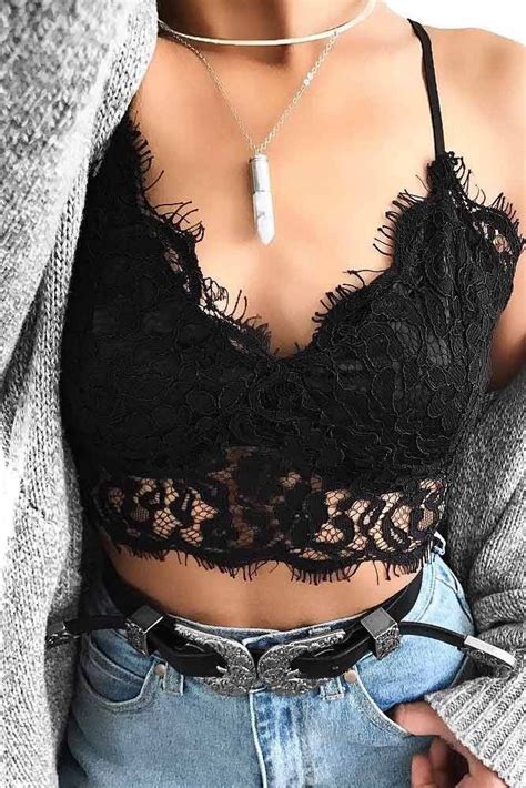 Black Lace Bralette Ideas To Stay In Touch And Style Outfit With Bralette Bralette Clothes