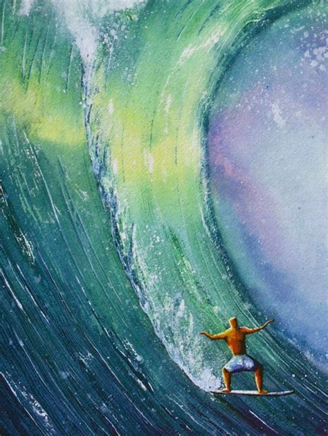 This Is An Art Print From An Original Watercolor Painting Of A Surfer Dude Sliding Down A
