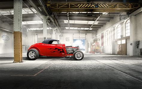 Hot Rod And Red Soft Top Red Hot Rod Custom Chrome Hd Wallpaper