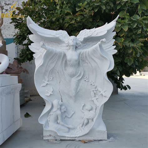 Life Size Natural Stone Garden Sculpture Large Flying Angel White