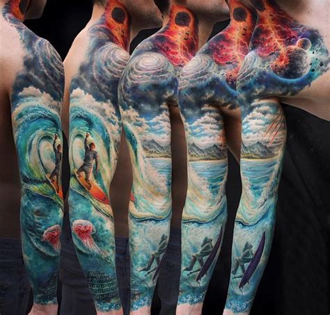 Surfing Tattoo Full Sleeve Tattoos Sleeve Tattoos Space Tattoo Sleeve
