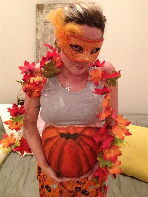 An Intricate Pumpkin Pregnant Belly Painting Pregnant Halloween