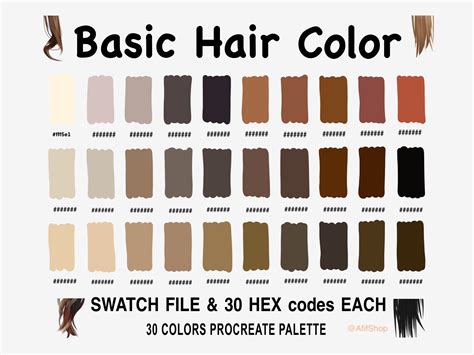Basic Hair Color Palette Hex Codes Ipad Procreate App Etsy Uk
