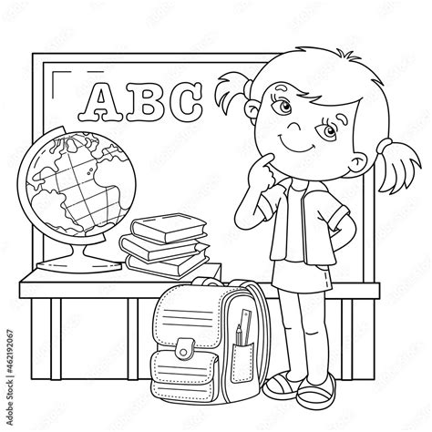 Coloring Page Outline Of Cartoon Girl With School Supplies Little