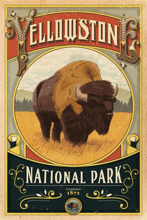 Yellowstone National Park Poster Vintage National Park Posters