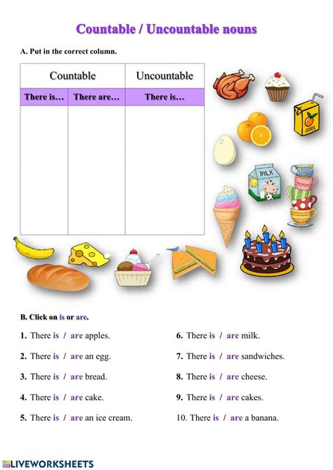 Countable Uncountable Worksheet Uncountable Nouns Nouns Worksheets