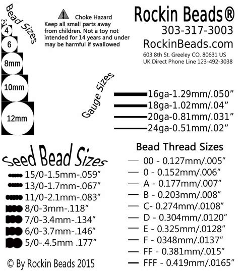 Seed Bead Sizes Chart In Inch And Millimeters Bead Size Chart Seed
