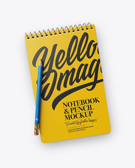 Download Notebook & Pencil Mockup - Top View in Stationery Mockups on Yellow Images Object Mockups