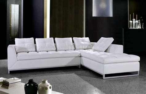 White Tufted Leather Modern Sectional Sofa Wpillows