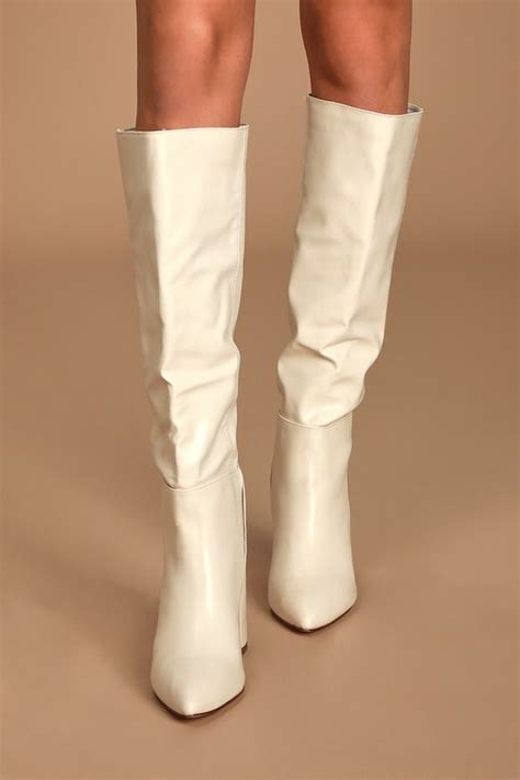 Lulus Katari Off White Pointed Toe Knee High Boots White Knee High Boots Knee High Leather