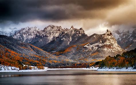 Landscape Nature Mountain Forest Fall Clouds Snow