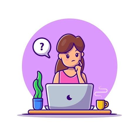Free Vector Confused Woman Working On Laptop Cartoon Icon
