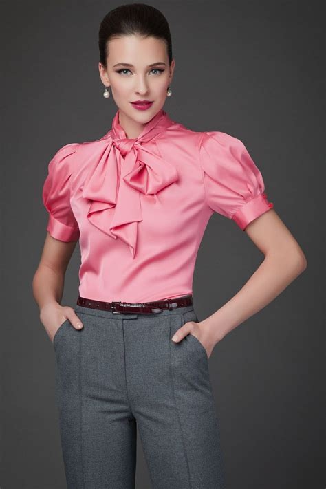 Satin Blouse Art Deco Fashion Bow Blouse Ruffle Blouse The Office Shirts Satin Blouses