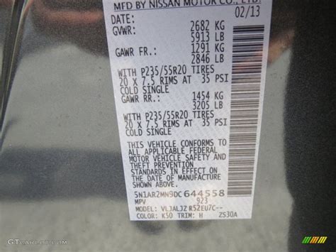 Ø if dtc p17f0 or p17f1 was not found stored, this bulletin does not apply. 2005 Nissan pathfinder color codes