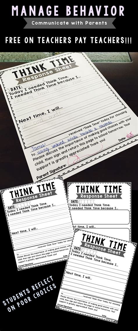Think Time Response Sheet Behavior Disorder Classroom