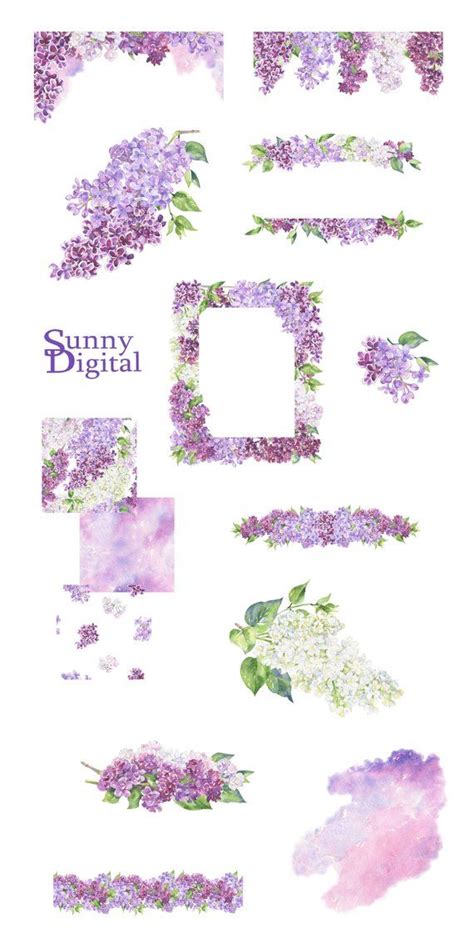 Lilac Brunch Border Frame Printable Watercolor Bouquet Png Etsy