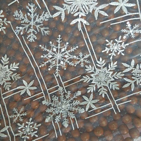 Off White Snowflake Lace Fabric Sequins Beading Flower Etsy