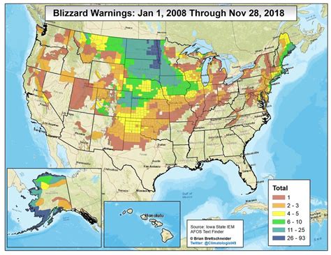 Total Blizzard Warnings Since Jan 1 2008 To Nov 28 2018 Cartography
