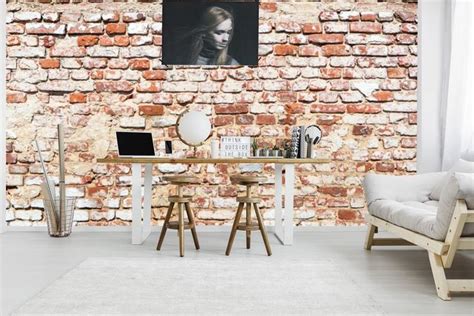 Old broken brick wall, wide photo for your design. Brick wall with vintage look wallpaper grunge brik cement ...