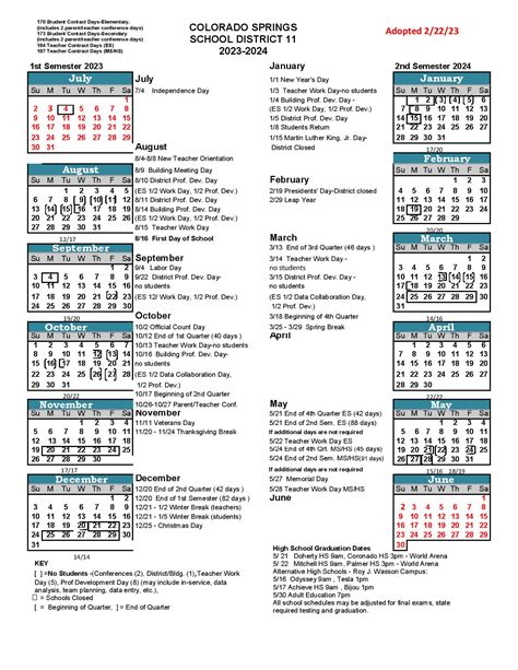 Colorado Springs School District 11 Calendar 2023 2024