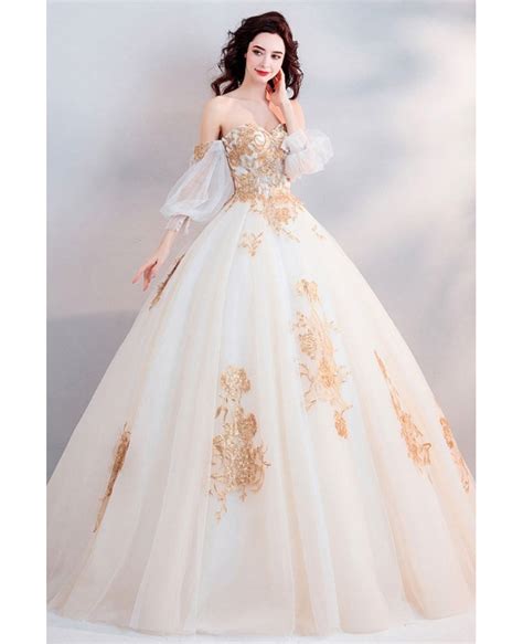 Check out the best off shoulder wedding dress for 2019 from check out unique and offbeat off shoulder wedding gowns from famous wedding designers across the world. Classic Gold With White Ball Gown Princess Wedding Dress ...