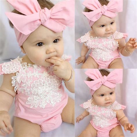 Newborn Baby Girls Rompers Lace Floral Bodysuit Jumpsuit Outfits