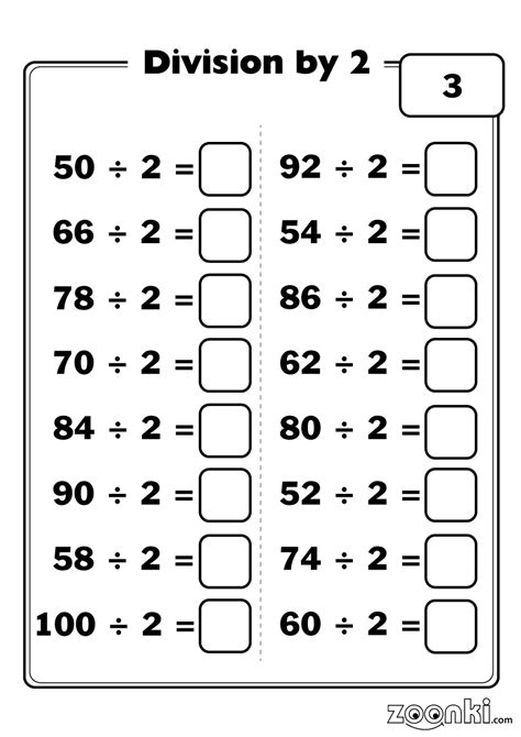 Division Worksheets Dividing By 2