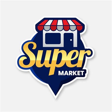 The Super Market Logo Is Shown In Blue And Yellow With An Awning On Top