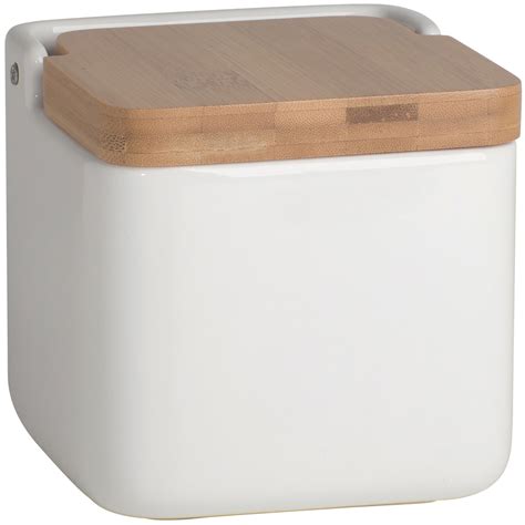 Bamboo And Ceramic Food Storage Container In Kitchen Canisters