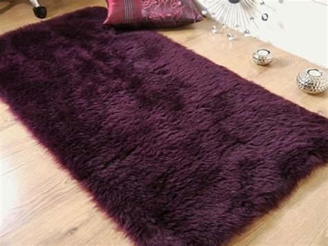 Plum Aubergine Purple Faux Fur Sheepskin Oblong Rug 70 X 140 Cm House