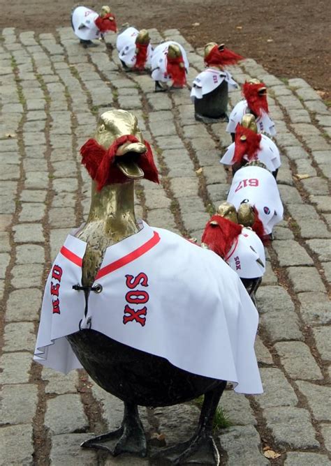 Before The 2013 World Series The Make Way For Ducklings Statues In The Public Gardens Wearing